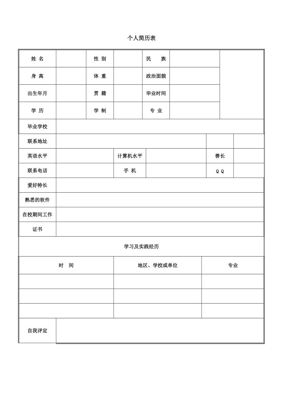 护士简历表格空白样本_标准空白表格简历模板_空白简历表格下载