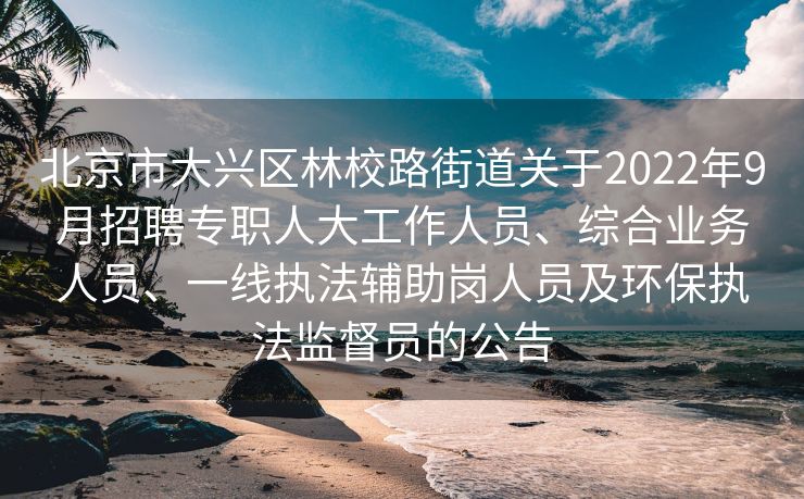 北京市大兴区林校路街道关于2022年9月招聘专职人大工作人员、综合业务人员、一线执法辅助岗人员及环保执法监督员的公告