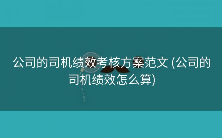 公司的司机绩效考核方案范文 (公司的司机绩效怎么算)