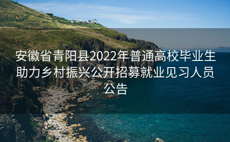 安徽省青阳县2022年普通高校毕业生助力乡村振兴公开招募就业见习人员公告