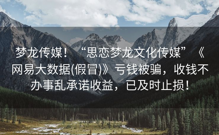 梦龙传媒！“思恋梦龙文化传媒”《网易大数据(假冒)》亏钱被骗，收钱不办事乱承诺收益，已及时止损！