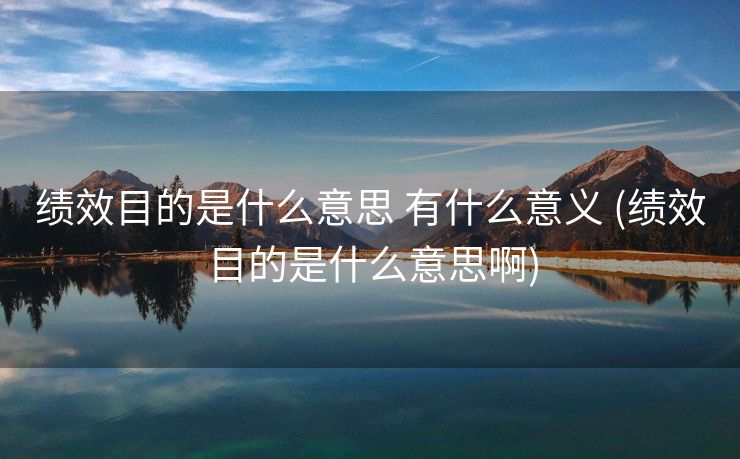 绩效目的是什么意思 有什么意义 (绩效目的是什么意思啊)