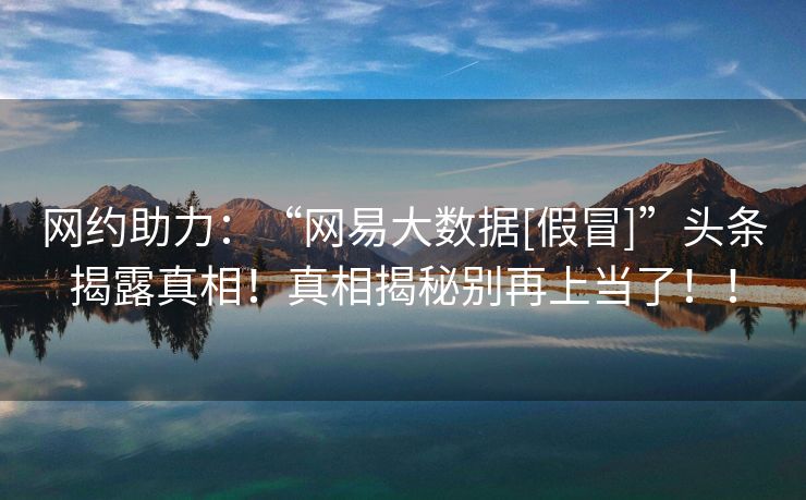 网约助力：“网易大数据[假冒]”头条揭露真相！真相揭秘别再上当了！！