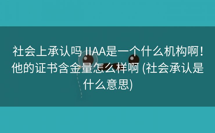 社会上承认吗 IIAA是一个什么机构啊！他的证书含金量怎么样啊 (社会承认是什么意思)