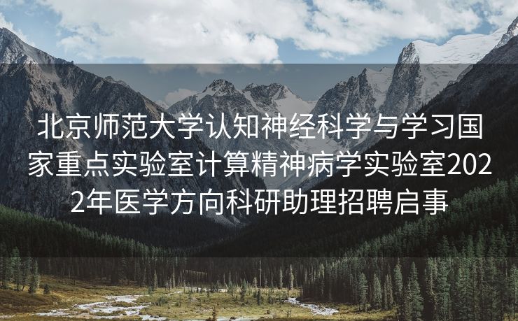 北京师范大学认知神经科学与学习国家重点实验室计算精神病学实验室2022年医学方向科研助理招聘启事