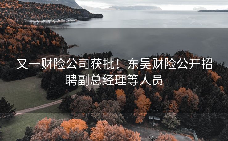 又一财险公司获批！东吴财险公开招聘副总经理等人员