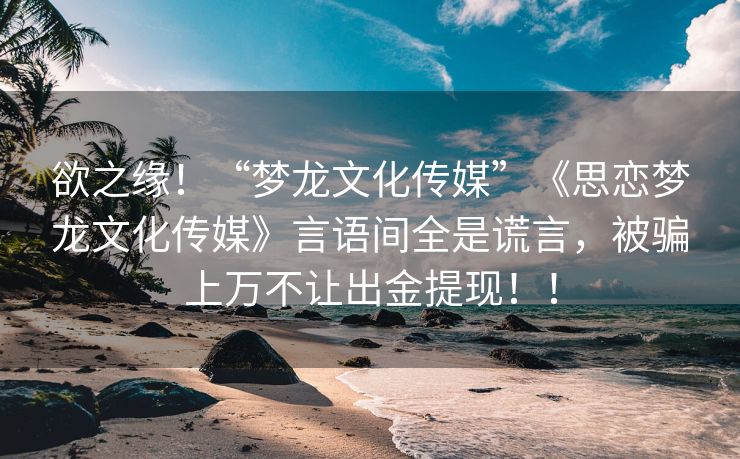 欲之缘！“梦龙文化传媒”《思恋梦龙文化传媒》言语间全是谎言，被骗上万不让出金提现！！