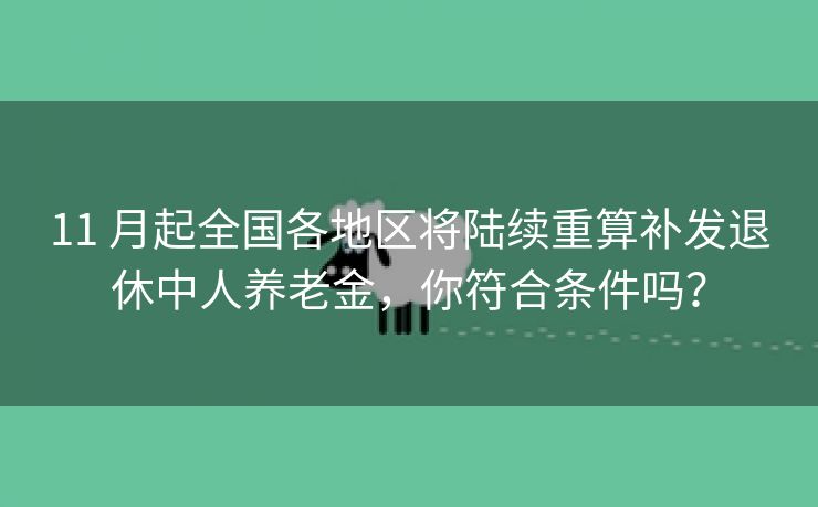 11 月起全国各地区将陆续重算补发退休中人养老金，你符合条件吗？