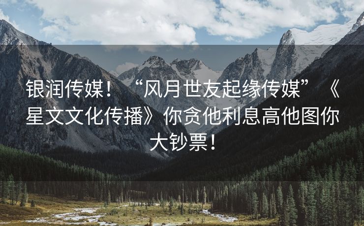 银润传媒！“风月世友起缘传媒”《星文文化传播》你贪他利息高他图你大钞票！