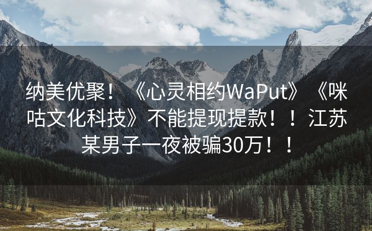 纳美优聚！《心灵相约WaPut》《咪咕文化科技》不能提现提款！！江苏某男子一夜被骗30万！！