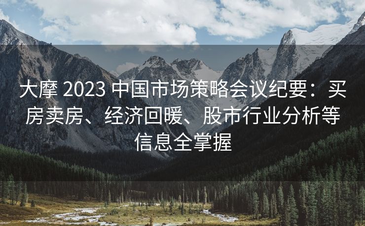 大摩 2023 中国市场策略会议纪要：买房卖房、经济回暖、股市行业分析等信息全掌握