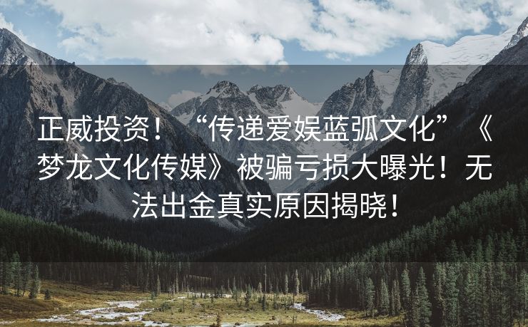 正威投资！“传递爱娱蓝弧文化”《梦龙文化传媒》被骗亏损大曝光！无法出金真实原因揭晓！