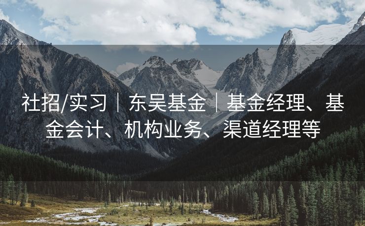 社招/实习｜东吴基金｜基金经理、基金会计、机构业务、渠道经理等