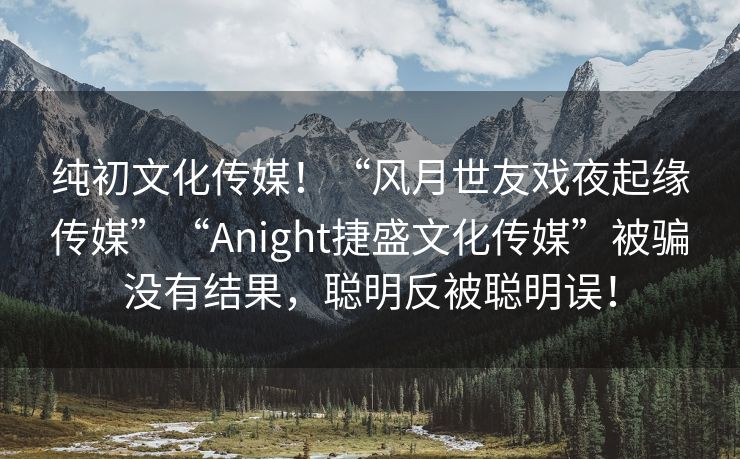 纯初文化传媒！“风月世友戏夜起缘传媒”“Anight捷盛文化传媒”被骗没有结果，聪明反被聪明误！